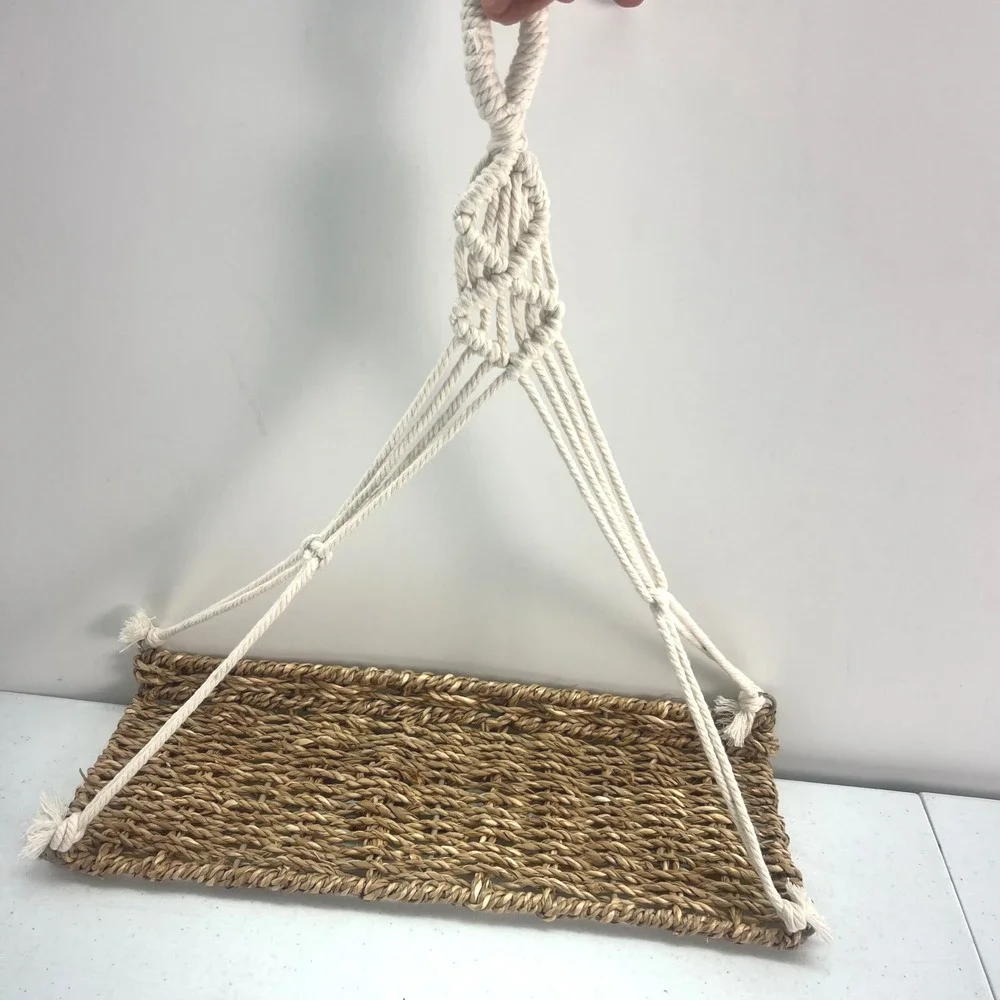 Boho Macrame Hanging Seagrass Shelf Woven Wall Decor Cream Tan 15x6